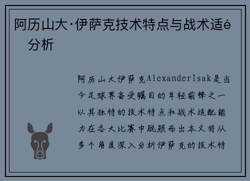 阿历山大·伊萨克技术特点与战术适配分析